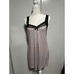 Linea Donatella Polka Dot Chemise Black Lace Trim Sleep Dress Women's s Medium M
